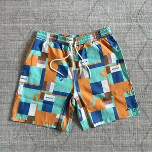 Staple Pigeon Men’s White Color Block Printed Summer Skateboarding Nylon Shorts